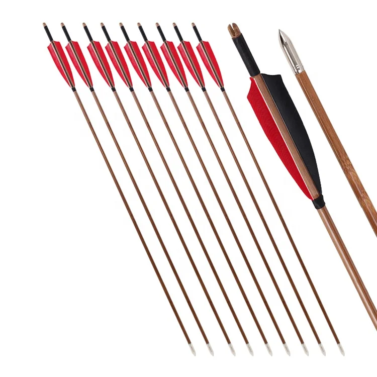 

SPG Archery Traditional Bow 34inch Head Steel Arrow Tips Turkey Feather Hunting Bamboo Arrows