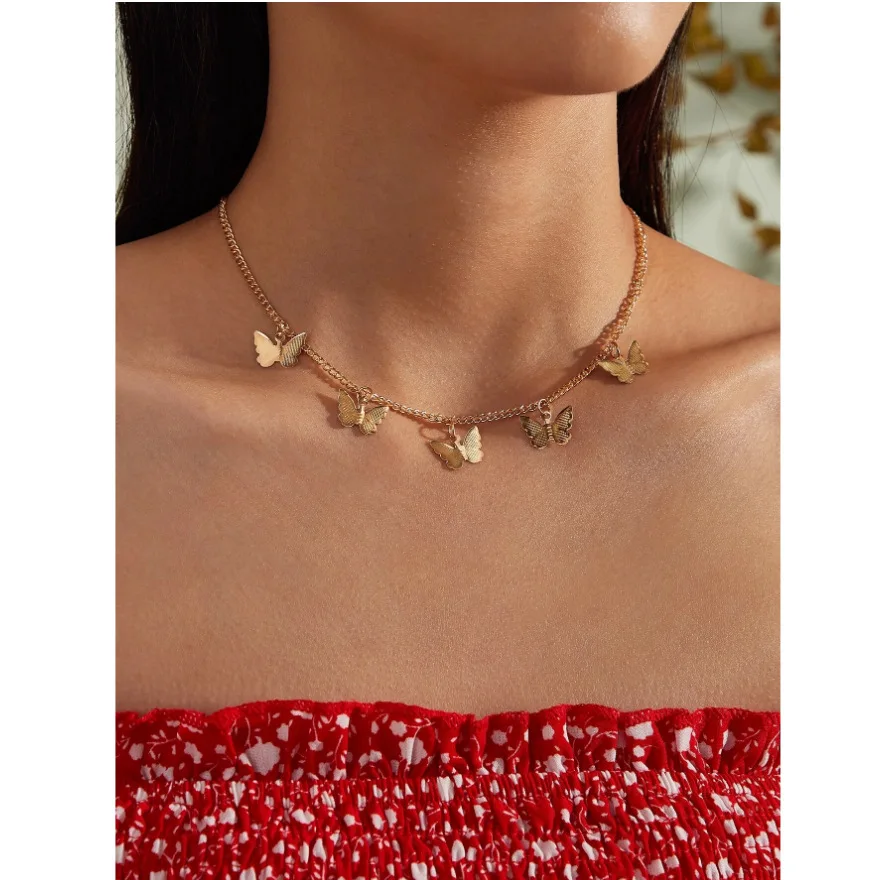 

Fashion Hot Sale Gold-plated Multilayer Butterfly Pendant Thin Chain Jewelry Necklace, Picture shows