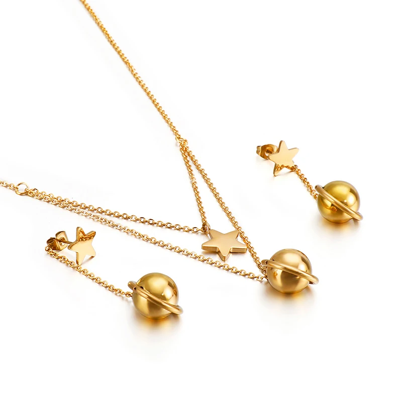 

Five pointed star steel ball earrings gold suit Stainless Steel Pendant Necklace