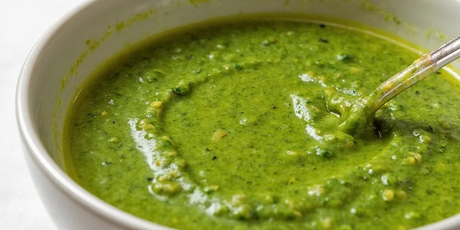 Fresh chimichurri sauce in a white bowl