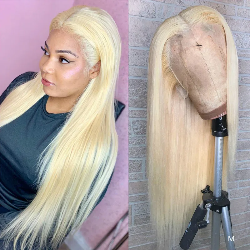 

13*4 Wholesale 150% Density Platinum Honey Blonde 613 Straight Transparent Swiss Lace Frontal front Wig with Baby Hair