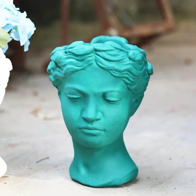 

Personality Venus goddess head Nordic minimalist home decoration cement art statue flower pot, White, black