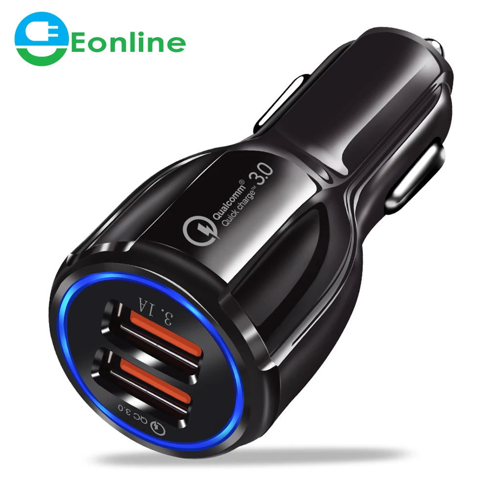 

Eonline 18W 3.1A Car Charger Quick Charge 3.0 Universal Dual USB Fast Charging QC For iPhone Samsung Xiaomi Mobile Phone In Car, Black / white