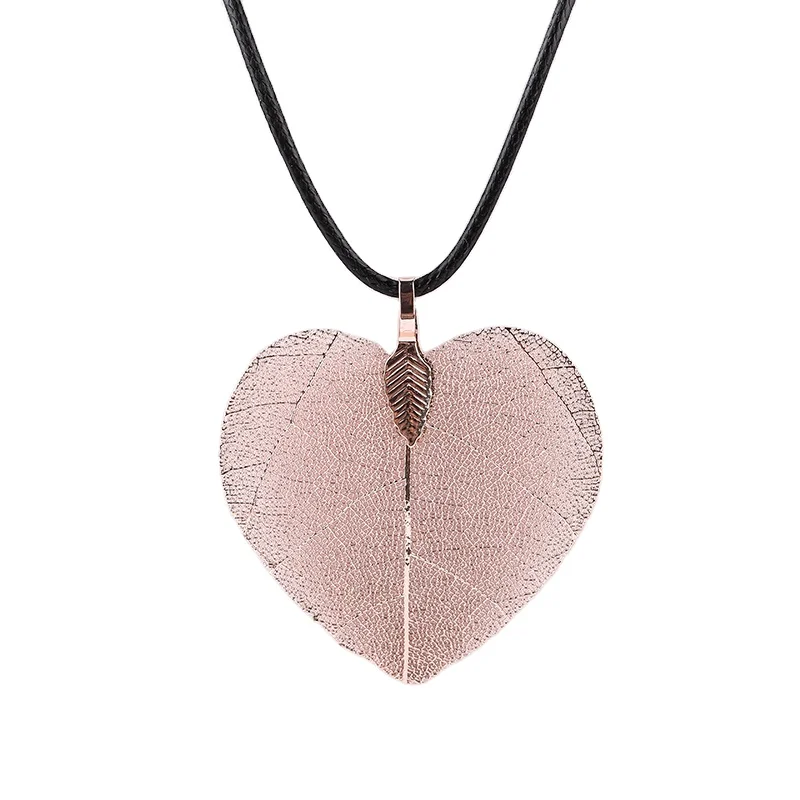 

fashion simple design custom ladies jewellery natural leaf long chain heart shape necklace jewelry for women girl, Picture shows