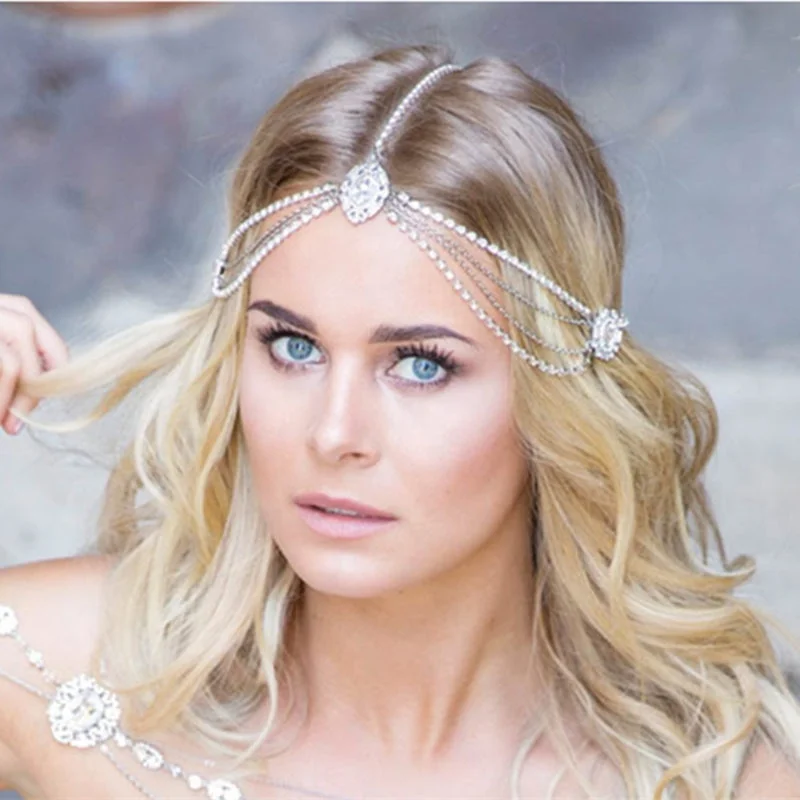

Jachon Rhinestone Hair Accessories bridal headpiece vintage Gothic hair chain simple forehead accessories, As picture