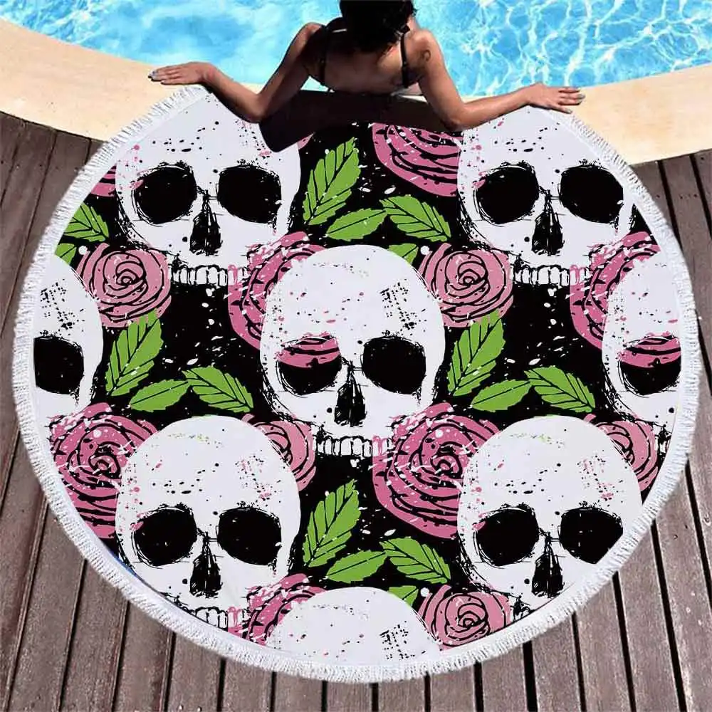 skull rose microfiber beach towel