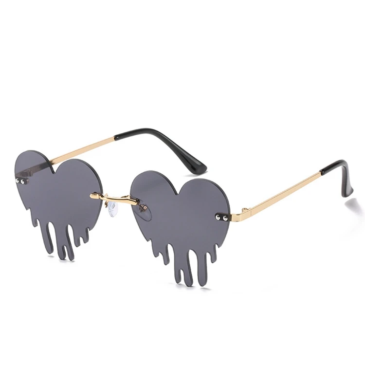 

New Love Tears Prom Funny Glasses Personality Metal Frameless Blue Heart Monster Sunglasses For Women