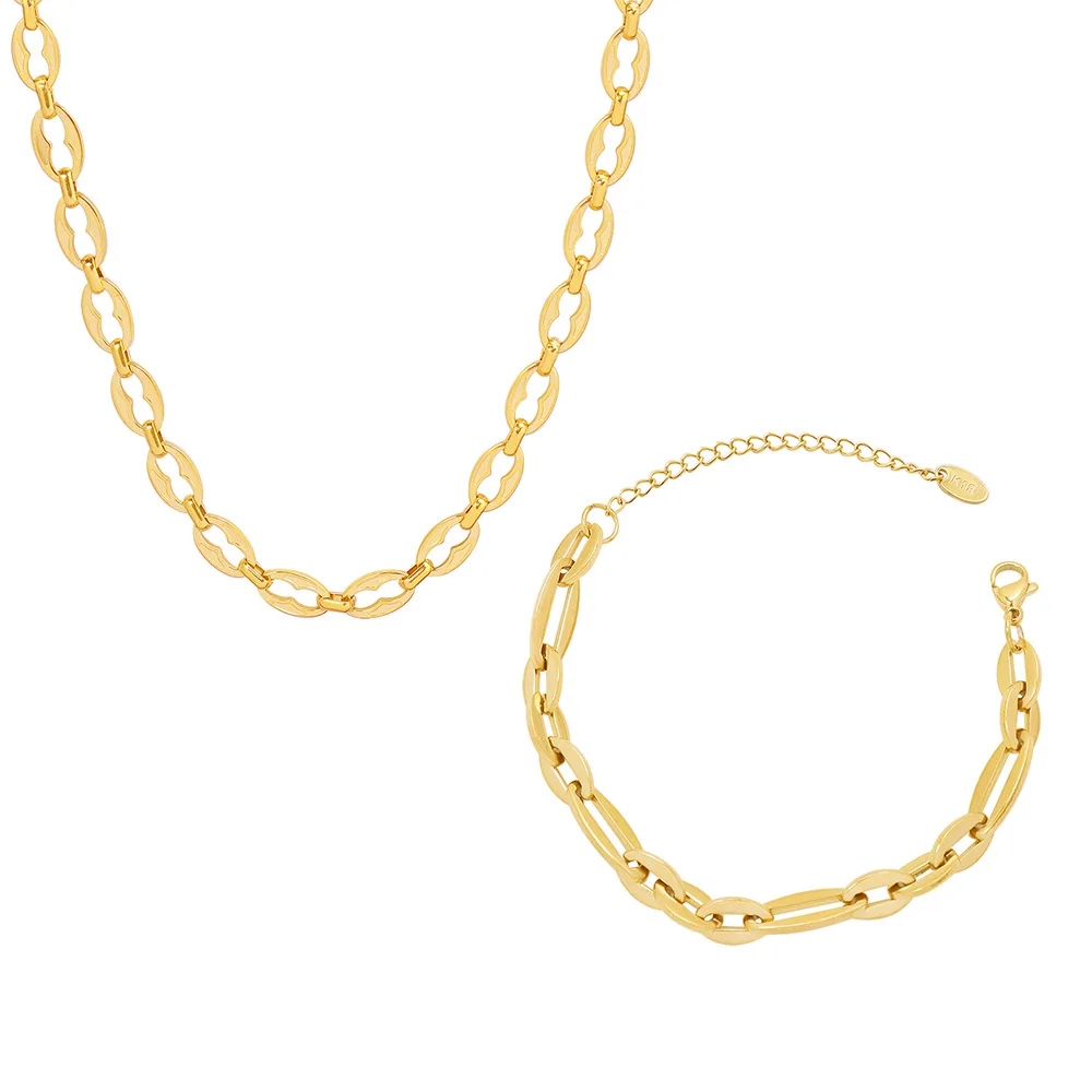 

Custom French interlocking titanium steel necklace men's versatile Gold chains Jewelry Set Woman Bracelet Necklace