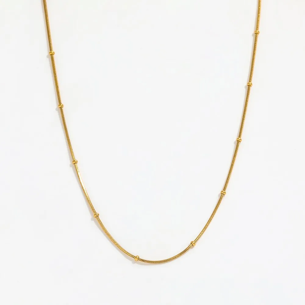 

Joolim Jewelry 18K Gold Plated Bead Satellite Snake Chain Choker Necklace Stainless Steel Jewelry Wholesale