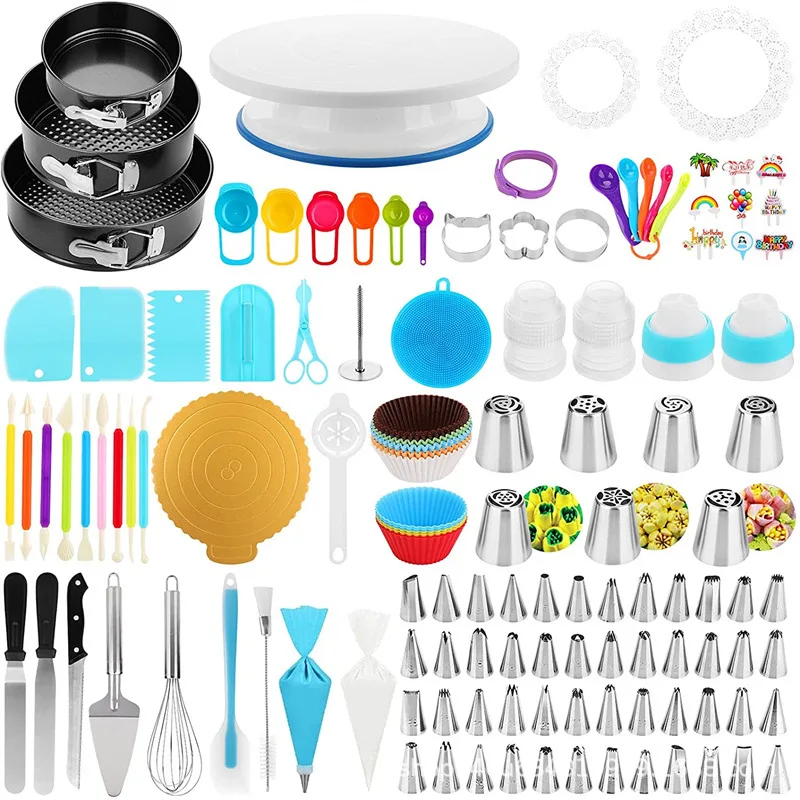 

420 PCS Cheap Cake Decorating Kits Baking Set Supplies Cake Rotating Turntable For Beginners And Cake Lovers