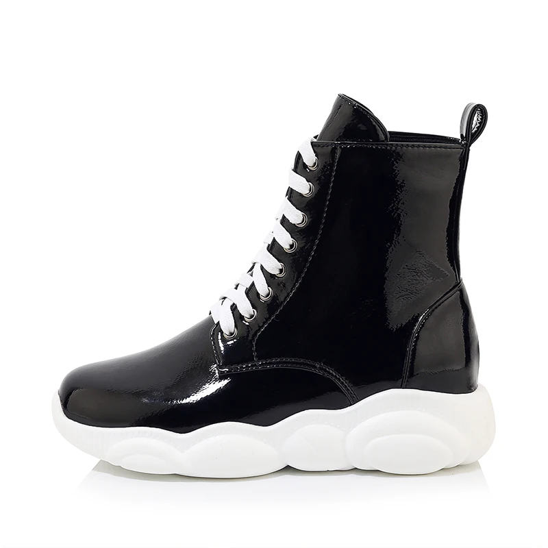 

Casual round head Patent Leather Solid color Lace-up women's booties