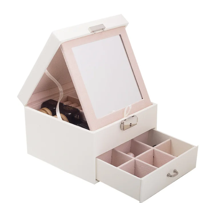 

PU leather double layer jewelry storage box earrings ring jewelry case