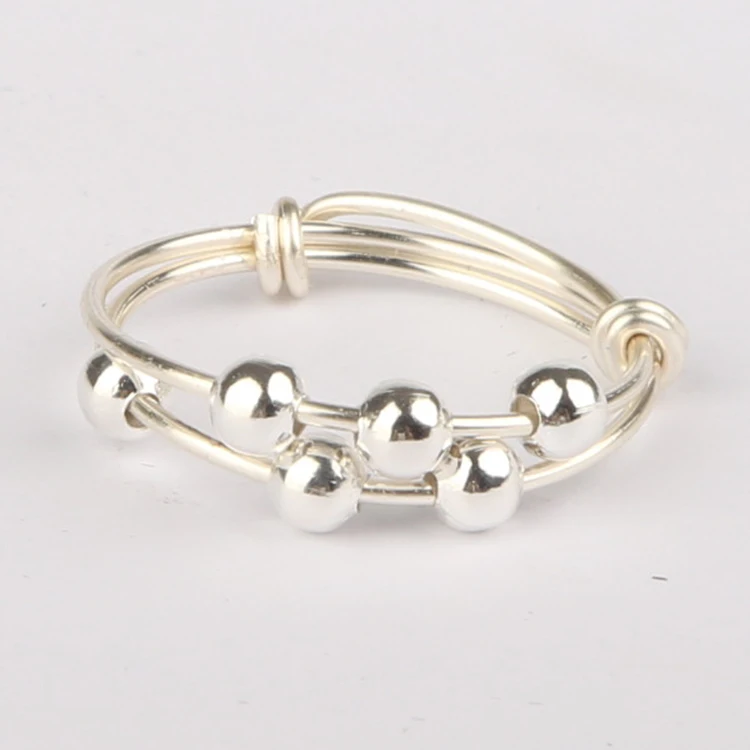 

XuQian Hot Sale Bead Ring Rotate Freely Adjustable Anxiety Worry Rings, Gold,silver