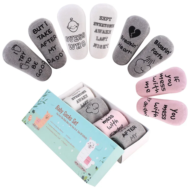 

4 Pairs 0-12 Months baby shower gift set cute Christmas cotton non slip sock wholesale winter custom logo funny socks with box, Custom color