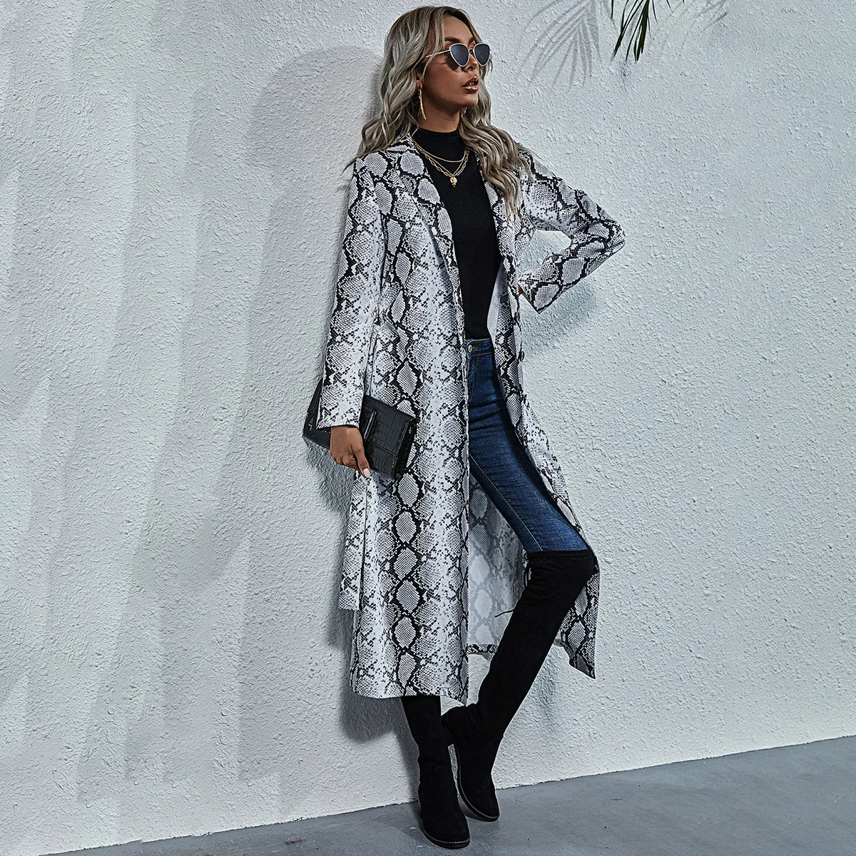 

Fashion elegant ladies maxi Clothing autumn fall and winter snake skin coat jacket womens trench coat for winter women, As picture (customized)