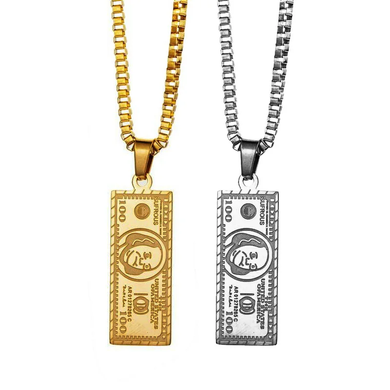 

hips hops Dollar Necklaces Street Wear Vintage Gold Men One Million Us Dollar Bill Banknote Pendant Rich Money Jewelry Necklace