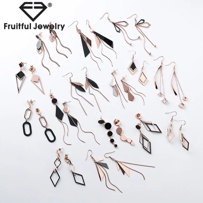 

Korean Fashion Stainless Steel Simple Long Drop Earrings Series Geometric Tassel Triangle Steel Drop Earing Dangle