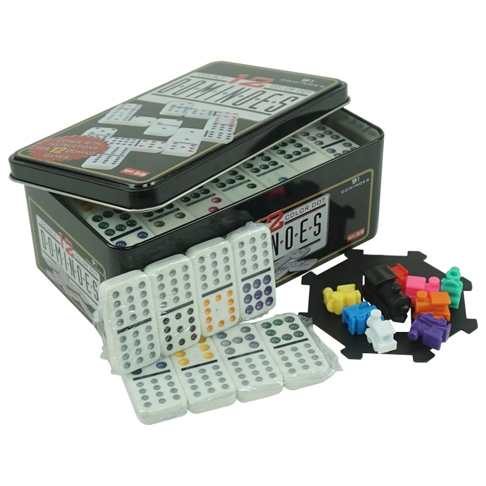 Custom Domino Set Mexican Train Double Twelve Digital Mikado Game Set Plastic Melamine with Color Dots Dominoes Toy