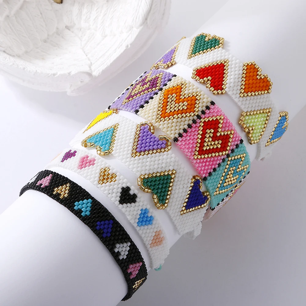 

Fashion Pulseras Jewelry Handmade Adjustable Heart Miyuki Seed Beaded Bracelets for Women