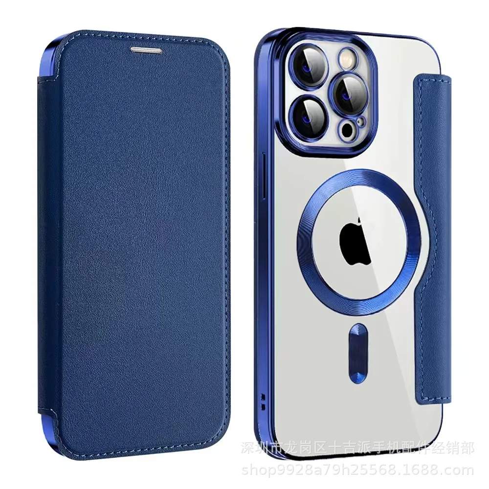 

flip-open 2in1 leather have lens protective film 360 full protect Phone Cases Magnetic Cover For iPhone 14 pro max