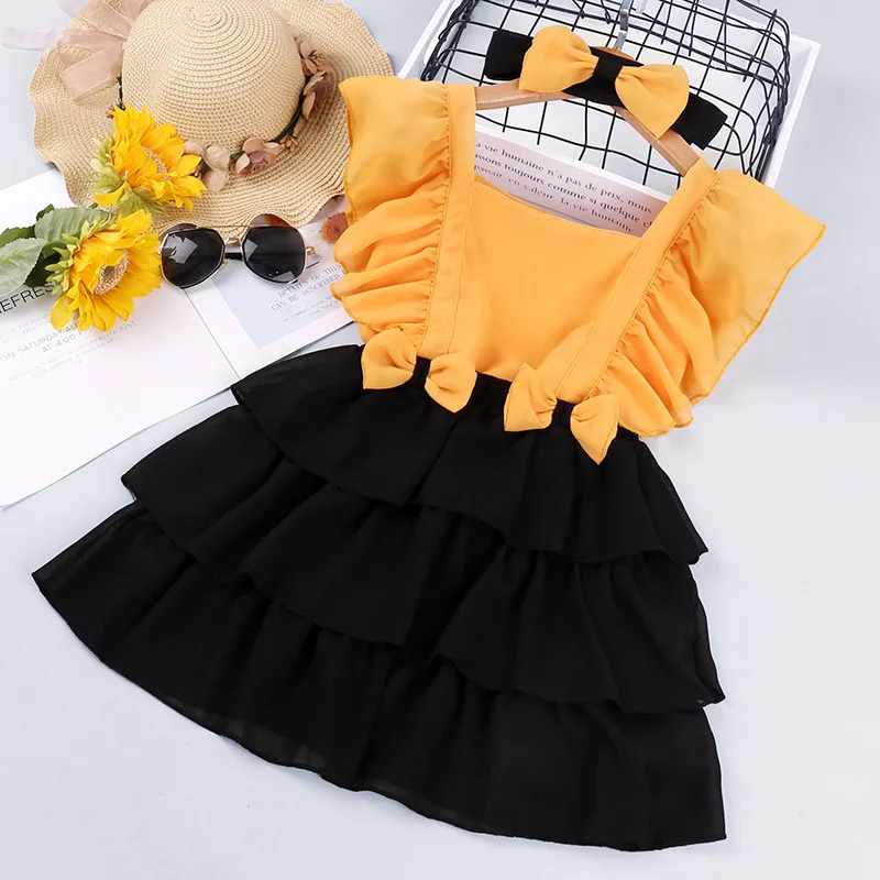 

2021 Summer New Girls Sets Lace Sleeved Blouse Bowknot Short Skirt Two Piece Suit Kids Boutique Clothing Wholesale Girl Clothes