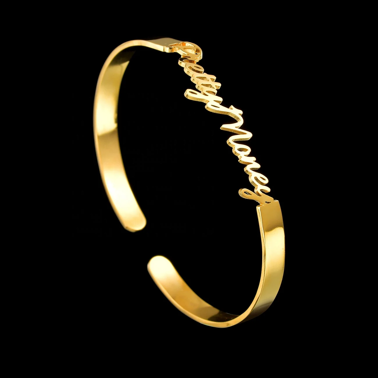 

New Arrival Stainless Steel Adjustable Open Cuff Many Font Customized Personalized Name bangles bracelet Woman, Gold/rose gold/silver
