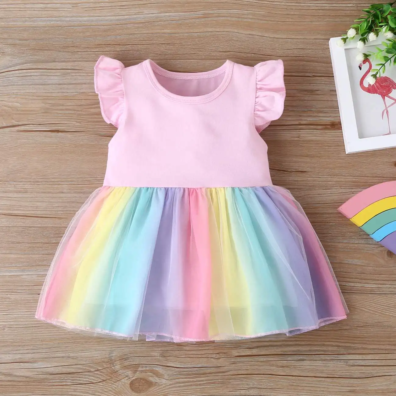 

Toddler Girl Baby Clothing Dress Rainbow Lace Tulle Dress Kids Infant Party Outfits