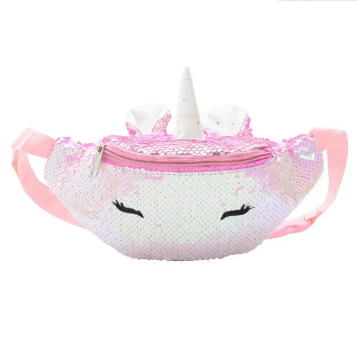 

Online shipping customize the new children's fashion cartoon sequins outdoor unicorn belt bag kids fanny pack