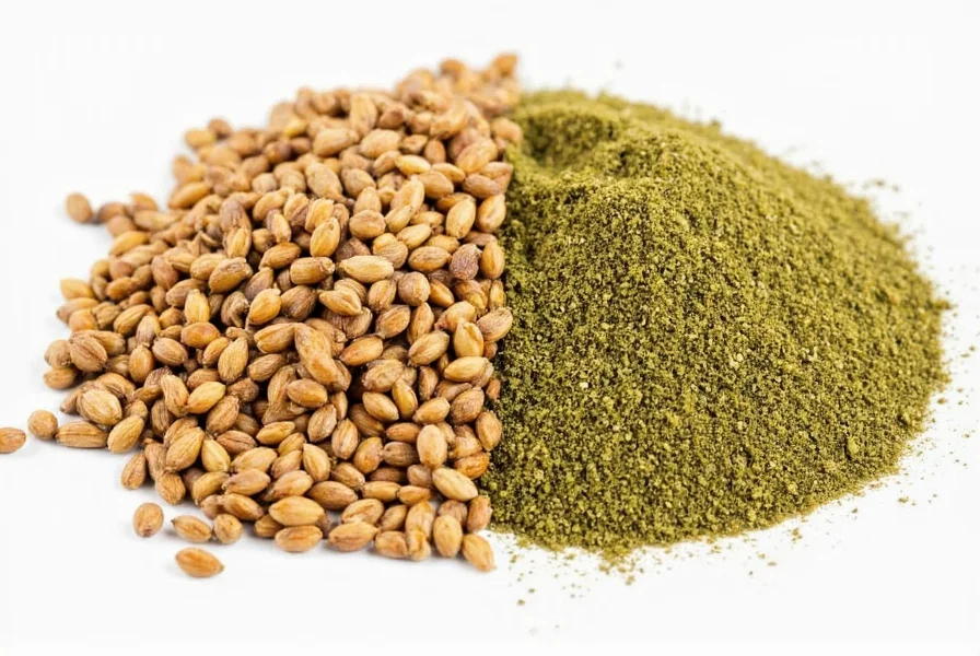 Toasting coriander seeds in a skillet