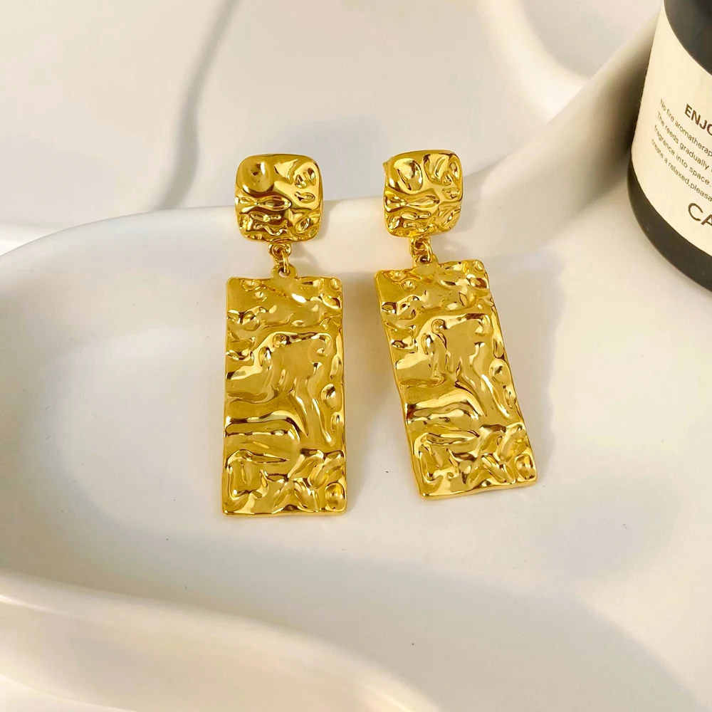 

Fashion Gold Plated Stainless Steel Women Oversize Geometric Rectangular Pendant Drop Earrings jewelry 2024