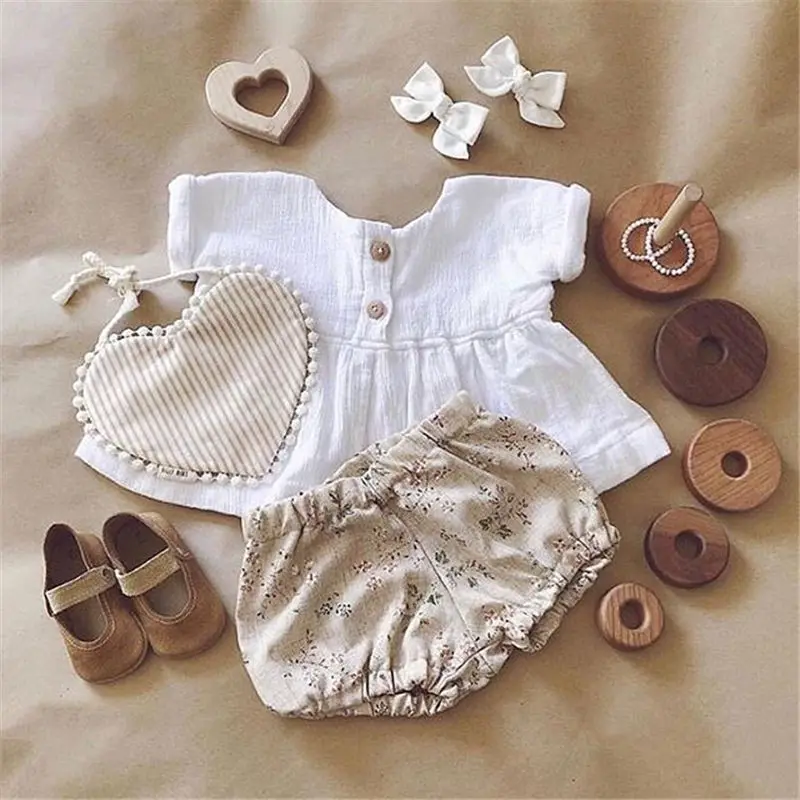 

High Quality Floral Print Sweet Woven Baby Girls Ruffle Summer Kids Clothing Set