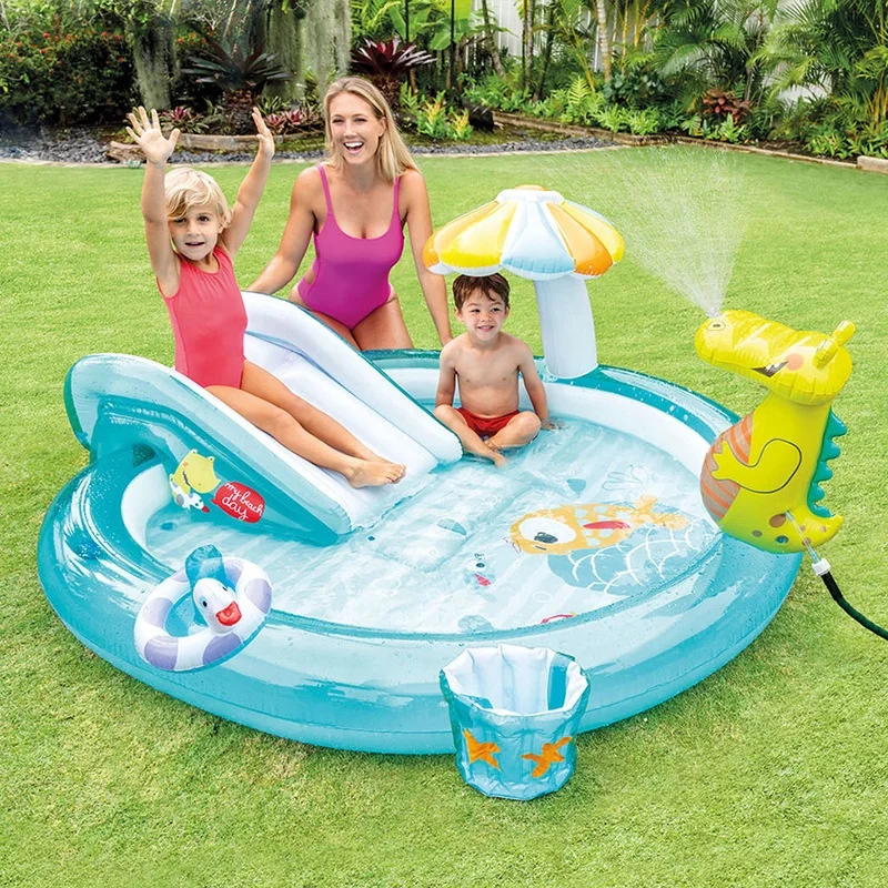 

A0732 Intex 57165 Gator Play Center Inflatable Kiddie Crocodile Spray Wading swimming Pool with water Slide, Customized color