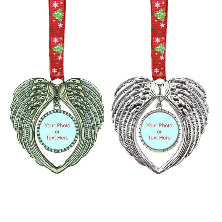 

Christmas Tree Photo Frame Hanging Tag Pendant Heart-shaped Angel Wings Guarding Loved Ones Photo Pendant Family Picture