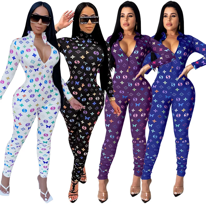 

H8896 Yousclothes Onesies Vendor Sexy V-neck Billions Women Butterfly Long Pants Onesies Pajamas