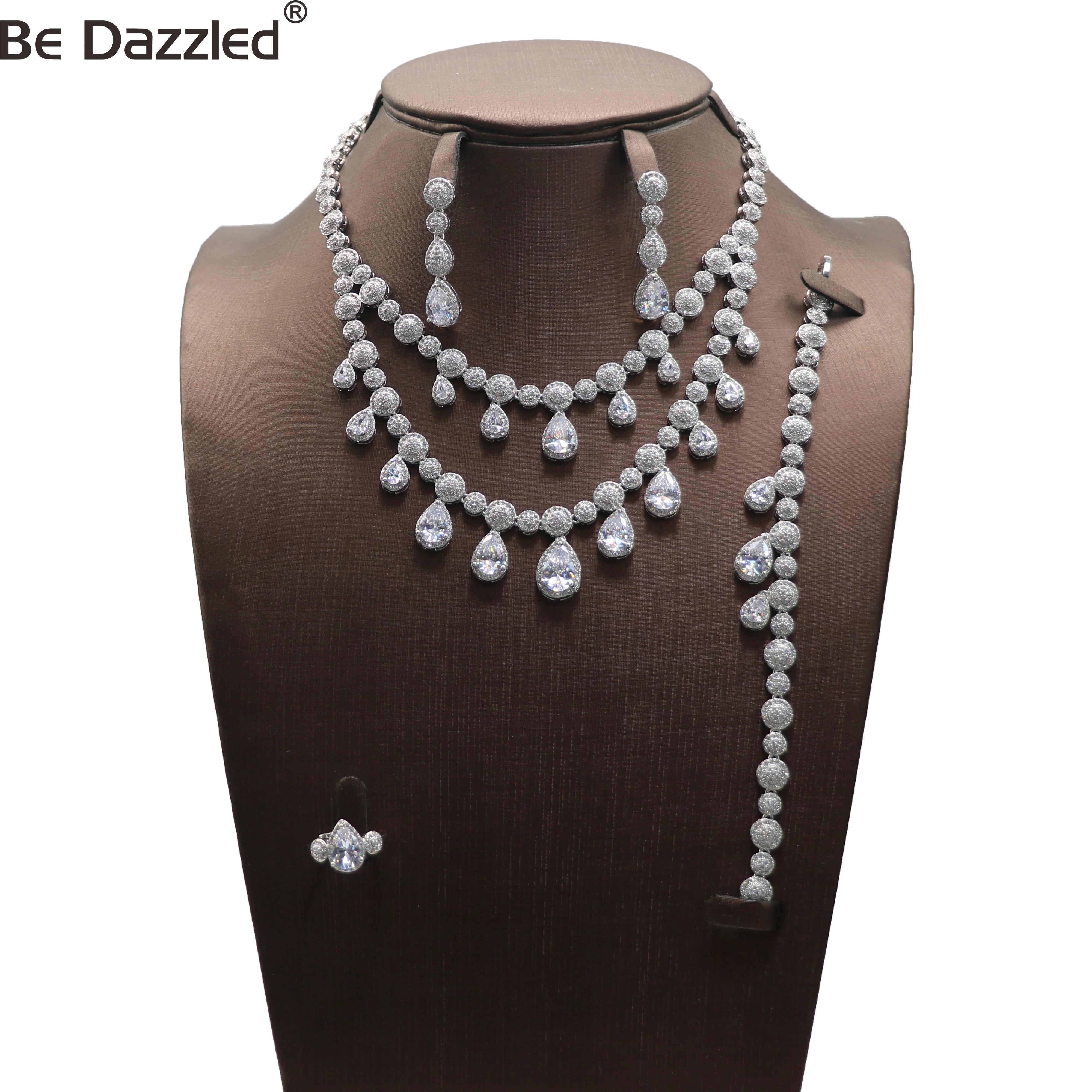 

BEDAZZLED Wholesale Brand Bride 4-Piece Cubic Zirconia Wedding Bridal Jewelry Set Dubai Ladies Jewelry Set