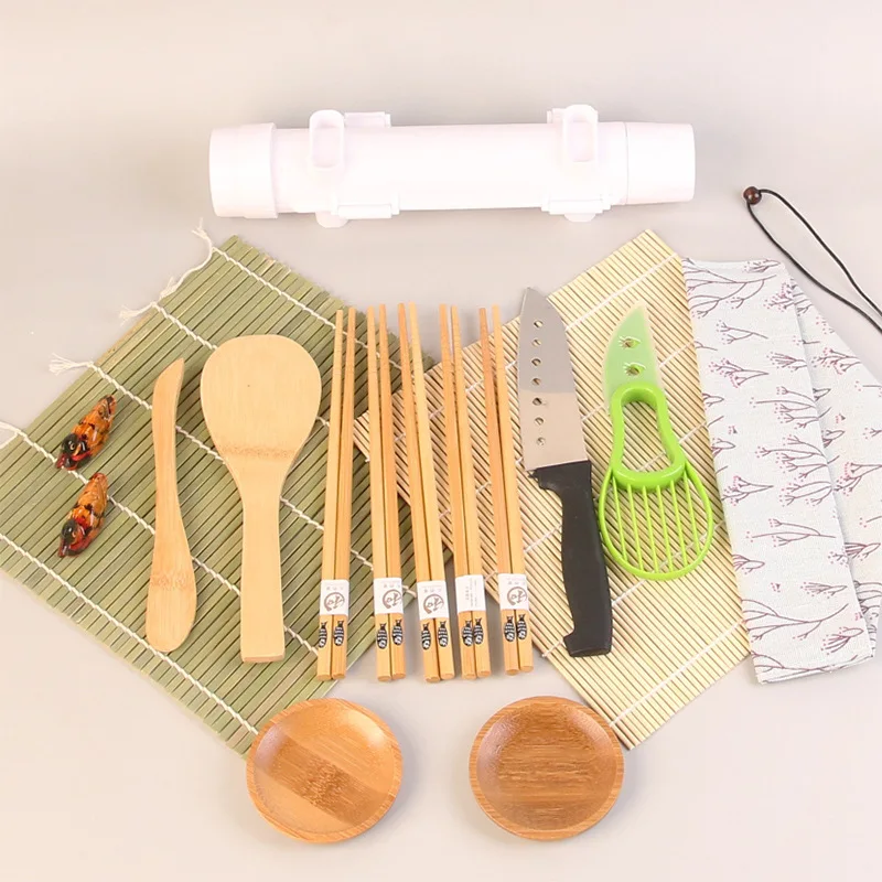 

Hot Sell Easy Operation DIY Homemade 17pcs-Sushi Rolling Mats Rice Paddle Chopsticks Bamboo Sushi Maker Sets