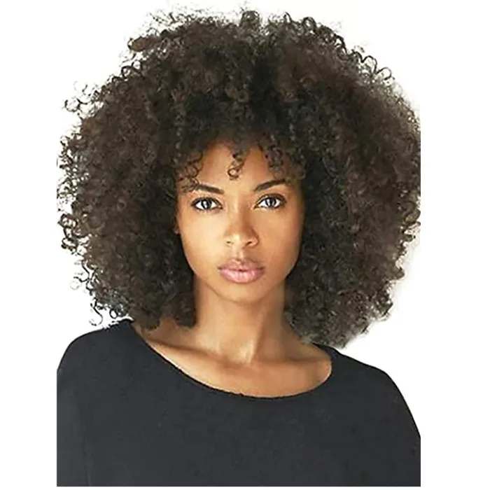 

Afro Kinky Curly Wig With Bangs Remy Brazilian Hair Full lace front Wig 200% Density Short Curly Human Hair Wigs