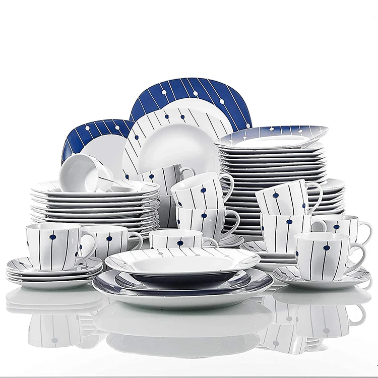 Blue And White 60pcs Dinner Set Fine Porcelain African Dinnerware Sets