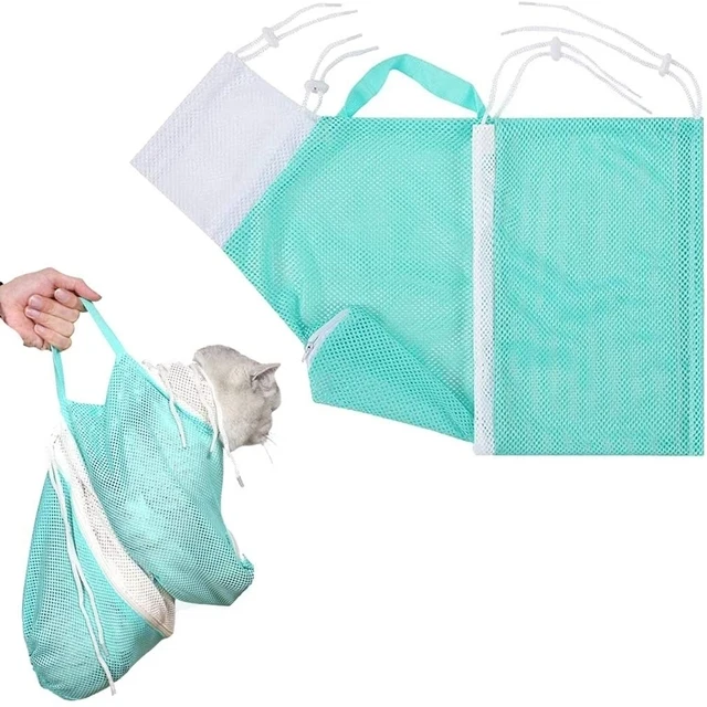 

Multifunctional djustable Breathable Anti-Bite Bag Mesh Cat Washing Shower Bathing Bag with handle, As picture