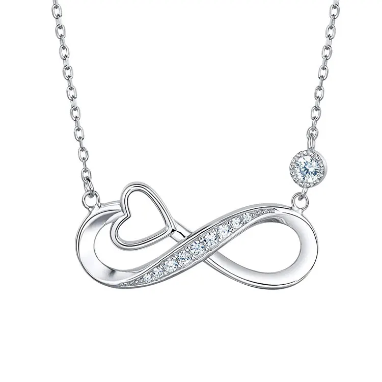 

SC Special Infinity Heart Charm Wedding Necklace Fine Jewelry Dainty S925 Sterling Silver Diamond Heart Infinity Necklace Women