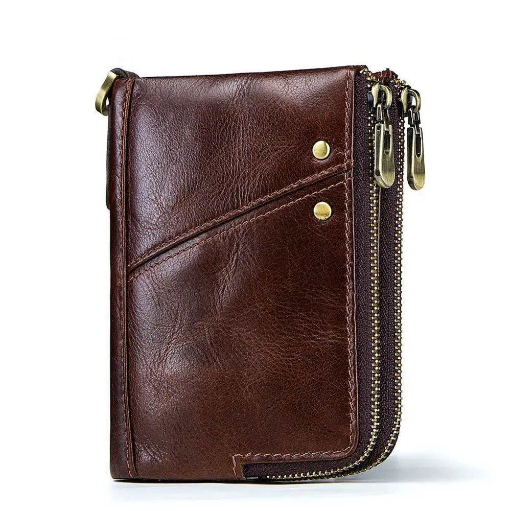 

Hot Sales Long Zipper Close Money Pouch Card Anti-theft Genuine Leather Wallet Men's Leather, Brown,coffee,red,black