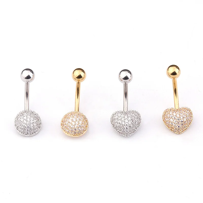 

2021 Sailing Piercing Jewelry 316L Stainless Steel Body Piercing Round Heart Shaped CZ Belly Button Rings