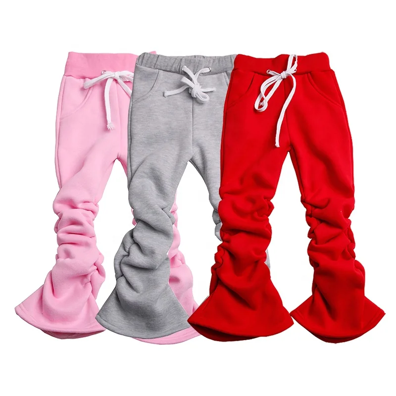 

Hot Sale Kids thick Stacked Pants Toddler Baby Clothes Kids Solid Jogger Pants Basic Girls Ruffle Pants Boutique, Picture shown