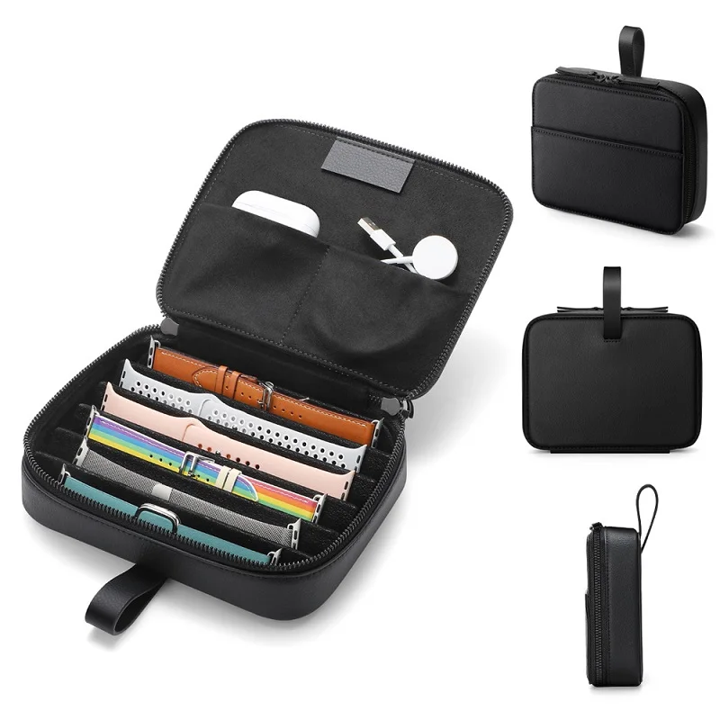 

For Apple Watchband Packaging Bag Accessories Portable Travel Storage Case Luxury Watch Strap Organizer Box, Black