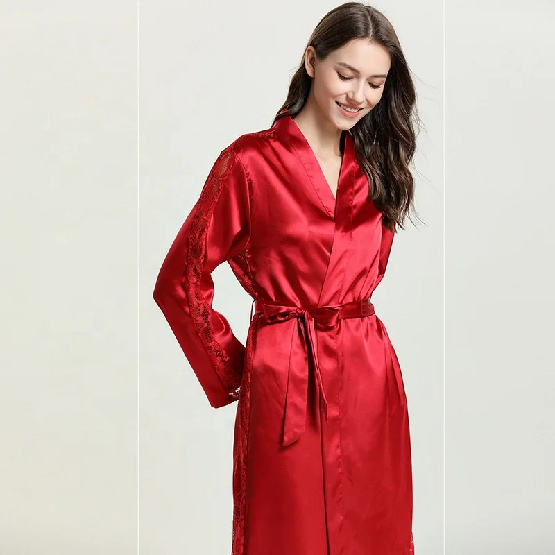 

Ladies lace sexy bathrobe simulation silk pajamas nightgown