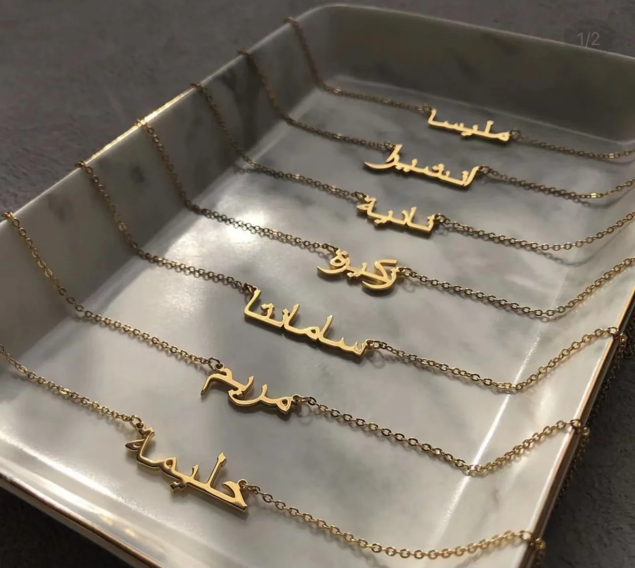 

Personalized Custom Arabic name necklace Letter 18K Gold Plated Stainless Steel Initial Necklace