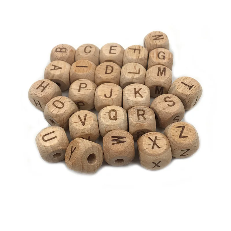 

Custom 12 mm Beech Wood Cube English Letter Beads Natural Wooden Beads For DIY Jewelry Making