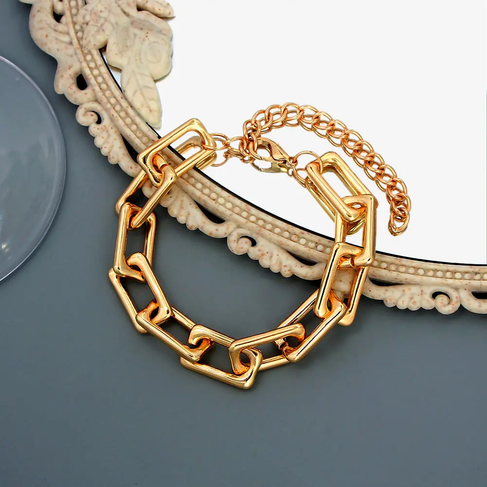 

Fashion Hollow Square Alloy Chain Bracelets Bangles Gold Plated Jewelry Adjustable Simple Bracelet Women Girl, Gold color
