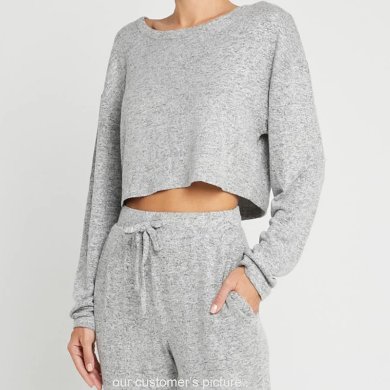 

Wholesale fashion off the shoulder long sleeve custom crew neck sweatshirt crop top pull over sweatshirt, Mixed