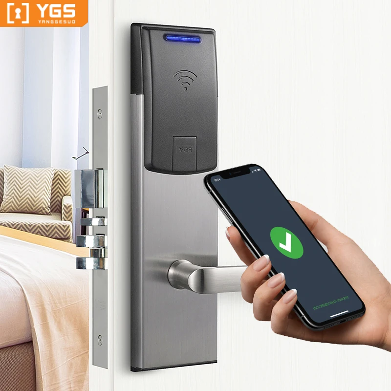 

Hotel Key Card Lock Classic Keyless Technology Steel Room Wooden Door Lock With Handles Key